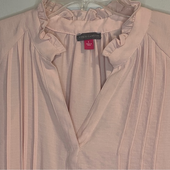 VINCE CAMUTO Pleated Mock Neck Blouse Dusty Rose L - Picture 2 of 6